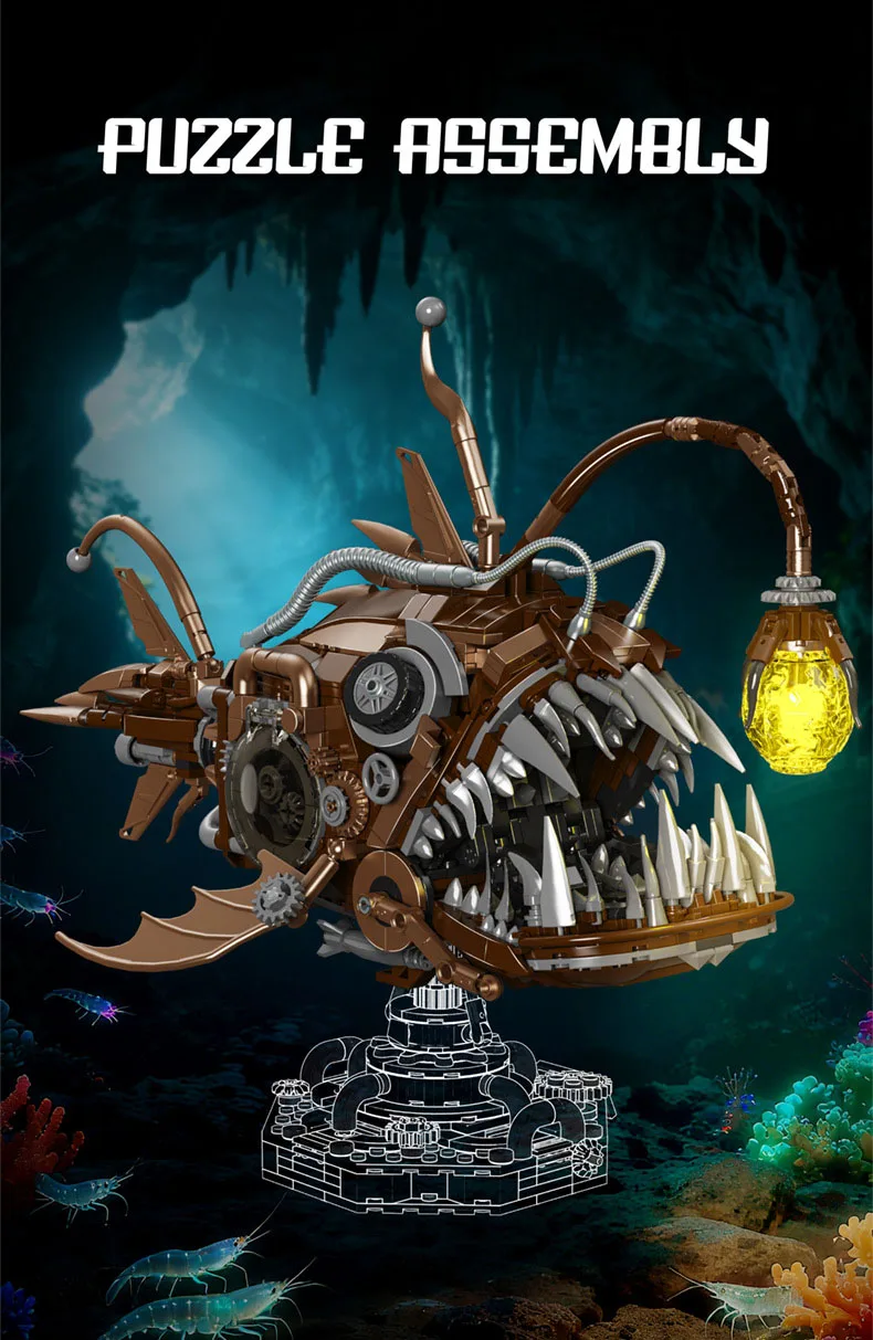Idea Tiefsee-Kampfroboter Baustein Mechanischer Laternenfisch Roboter Mech Modell Bausteine Konstruktionsspielzeug Sammlerstück mit Licht – Detail 2