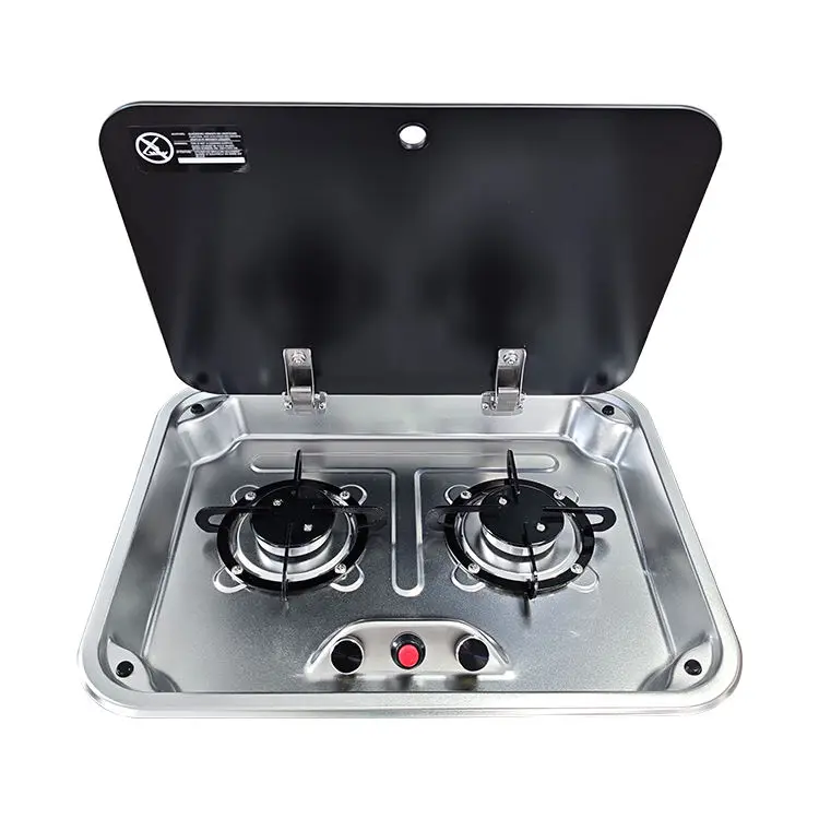 Portable Stainless Steel 2-Burner Gas Stove with Glass Cover for Outdoor Use. Boat RV caravan Gas Stove RV Cooktop Gas Stove