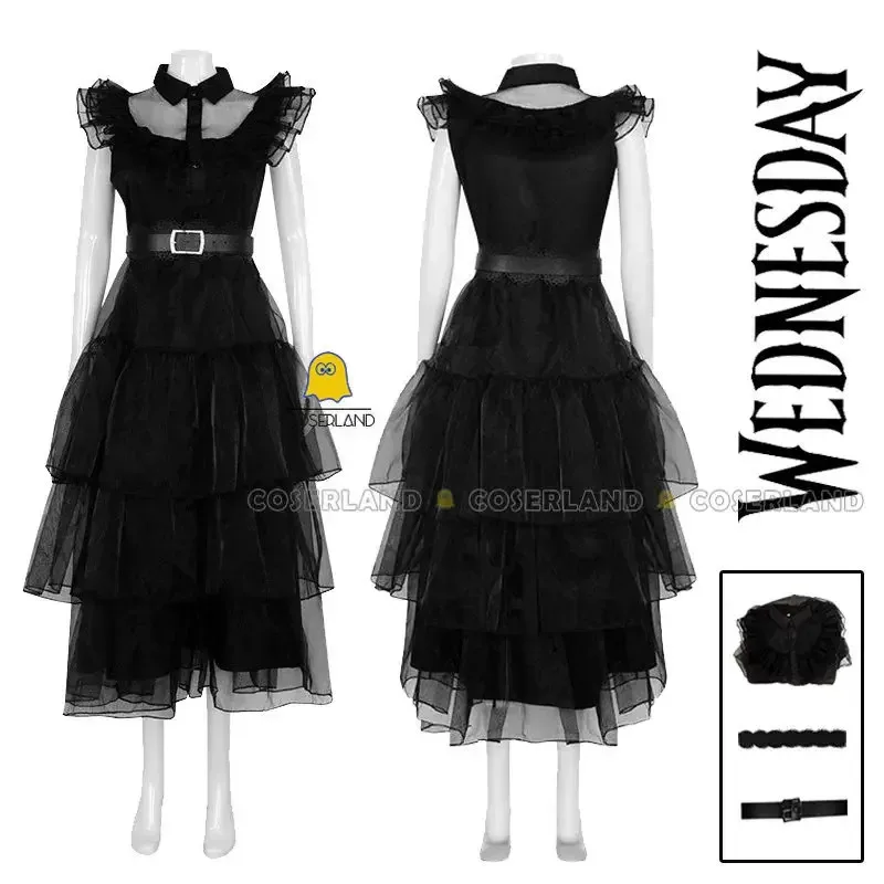 EN STOCK miércoles Cosplay danza negra gasa disfraz peluca cosa mano Vintage gótico vestido de fiesta mujer chica Ch QS6746c;3.k'6;d.a;