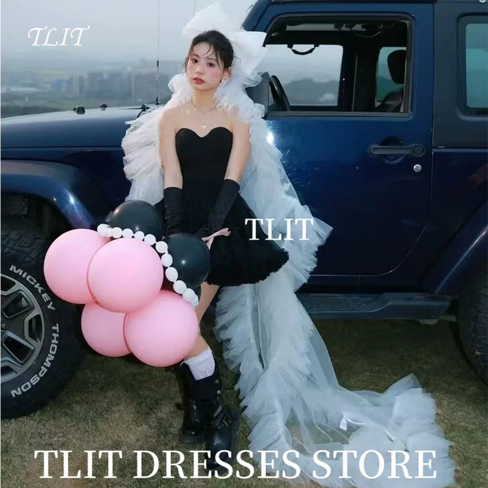 

TLIT Simple Black Short Satin Evening Dresses Sweetheart Mini-Length Cocktail Dress Korea Wedding dress Photo shoot Customized