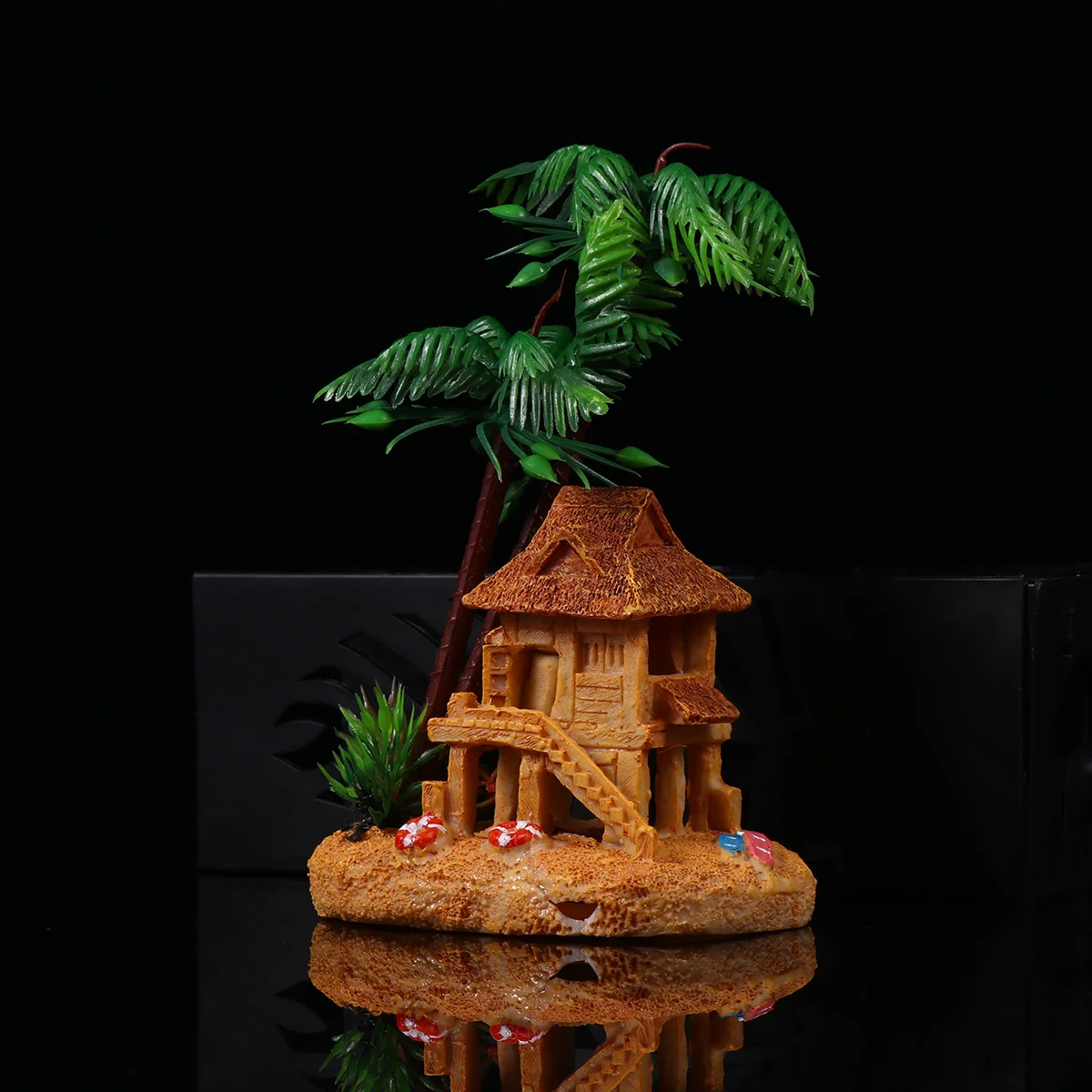 

Resin Square Mongolian Building Aquarium Landscape Miniature Coconut Tree Fish Aquarium Decoration Ornament