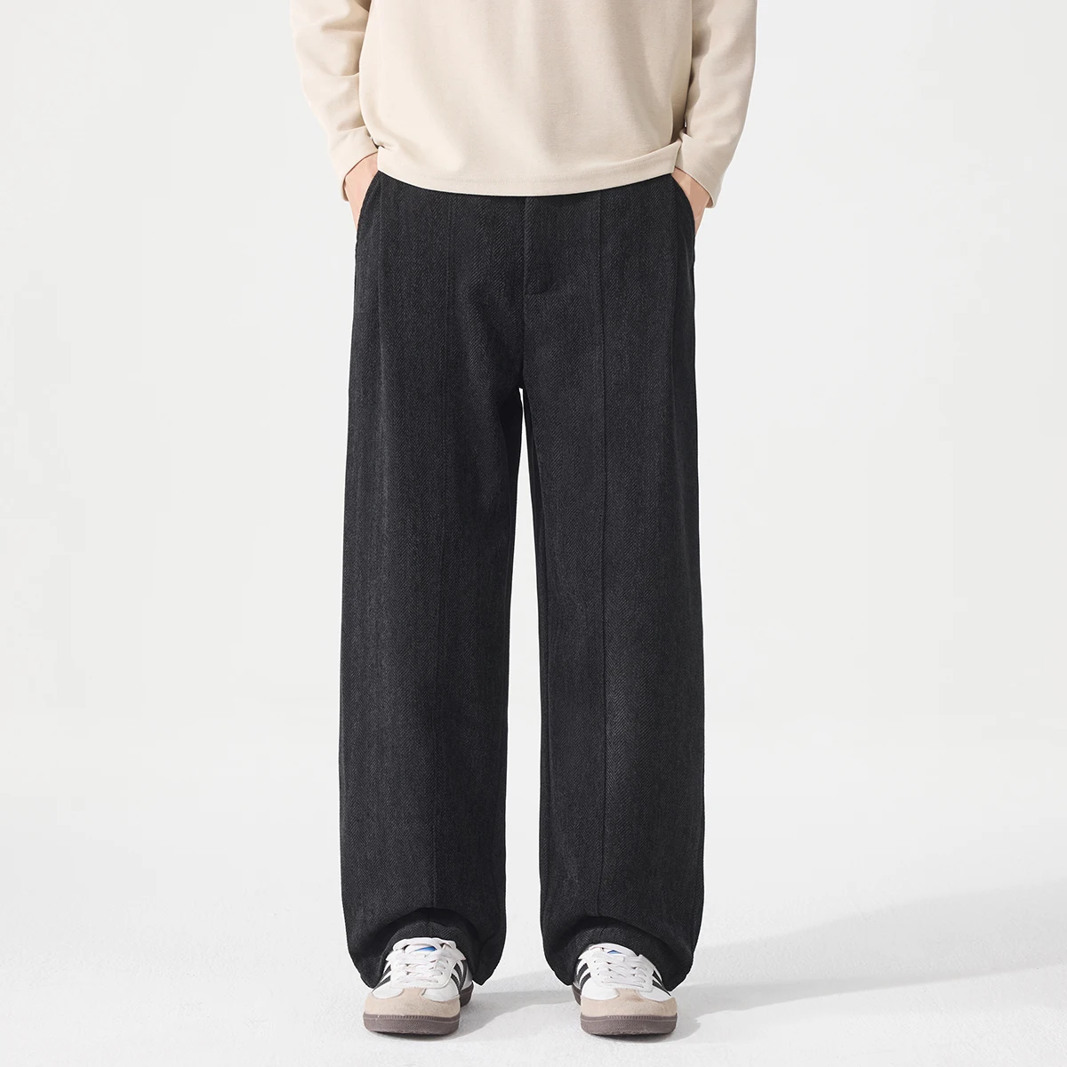 Autumn Winter Suit Pant Men Fashion Vintage Loose Commute Business Casual Wide Leg Straight Baggy Pants Trousers