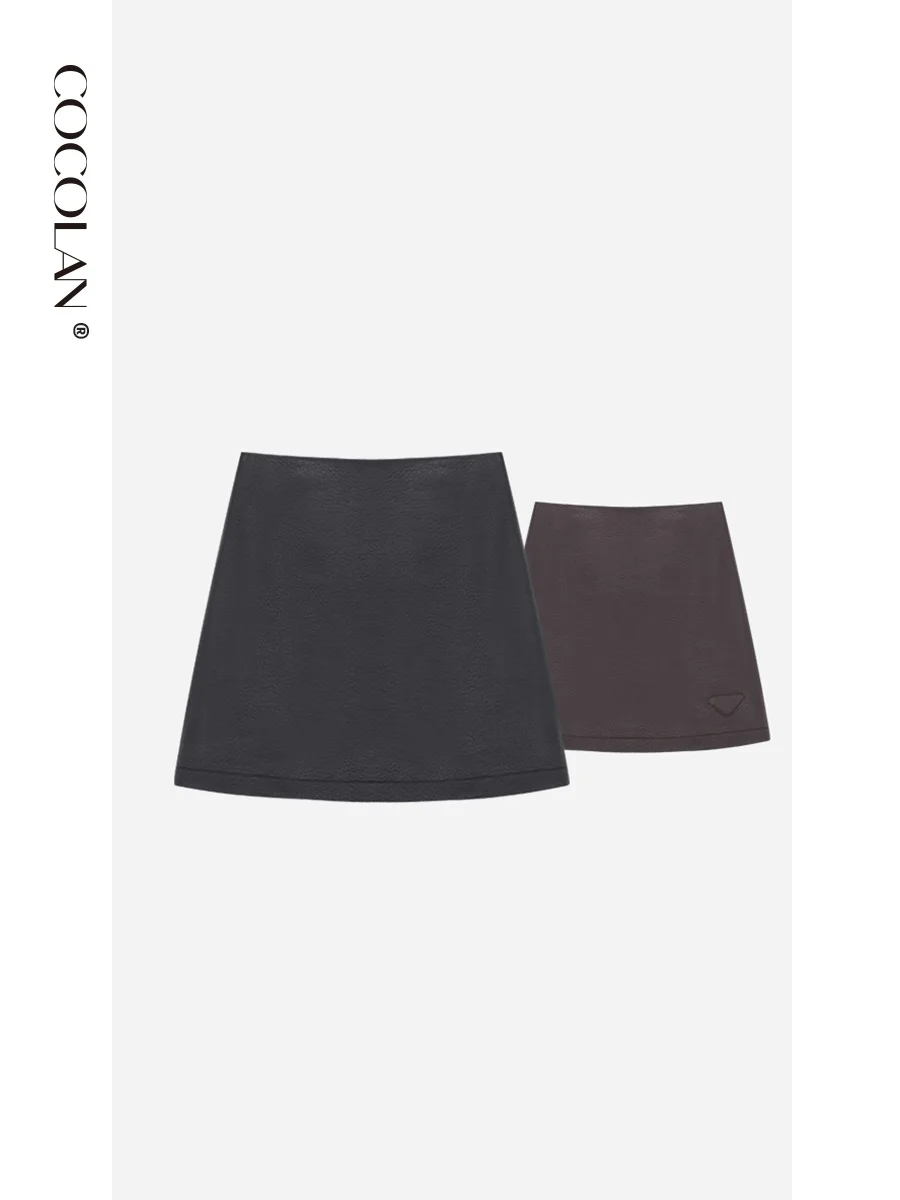 

LAN Protein Leather f Skirt Women's Cleanfit PU Fabric A-Line Skirt mid Waist Design Casual Sle Q56BQ2265