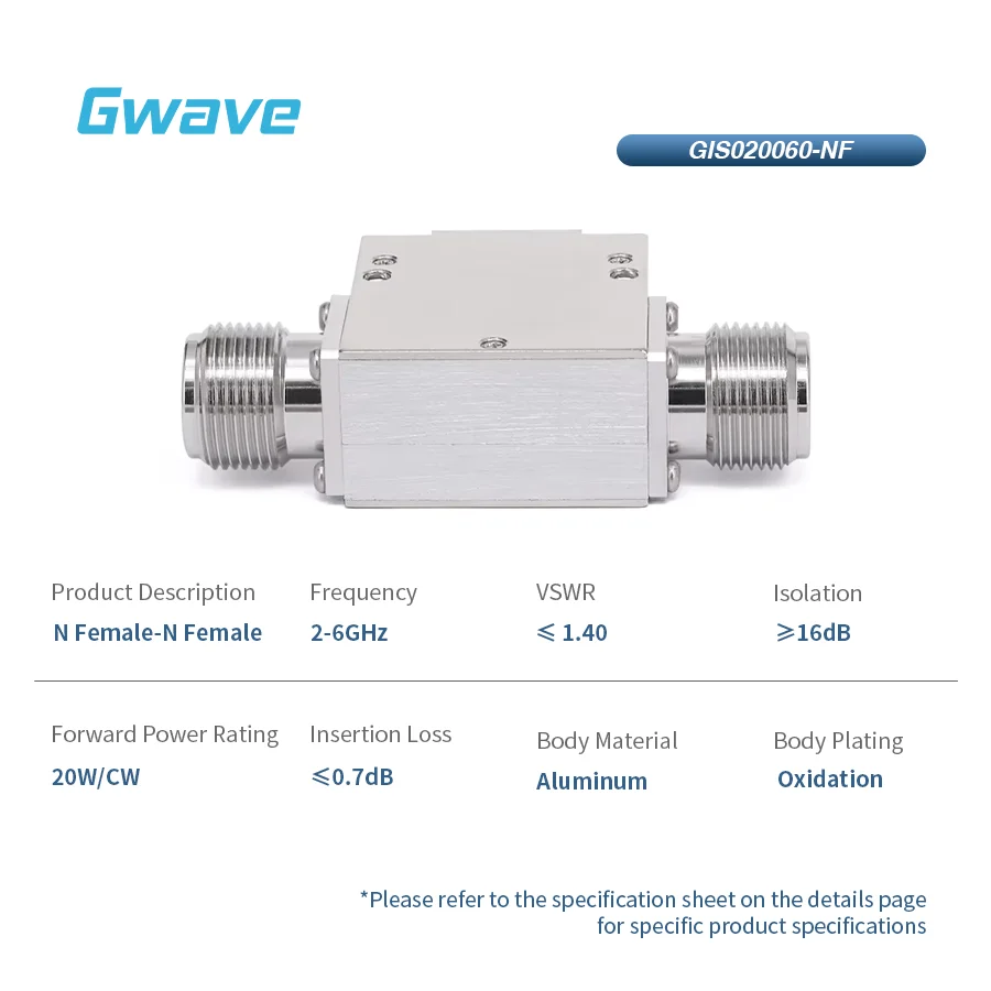 

16dB Isolation RF Circulator and Isolator with N Female 20 Watts Power 2GHz to 6GHz Frequency Range