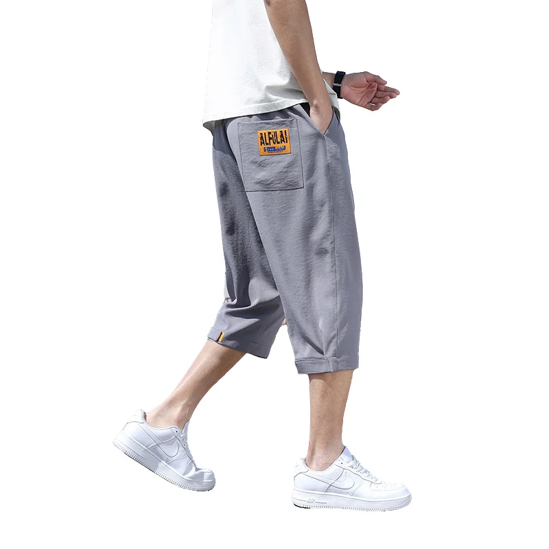Men's Thin Shorts Summer Fashion Solid Color Trendy Loose Lightweight Casual Knee Length Trousers Street Sports Commuter Wear