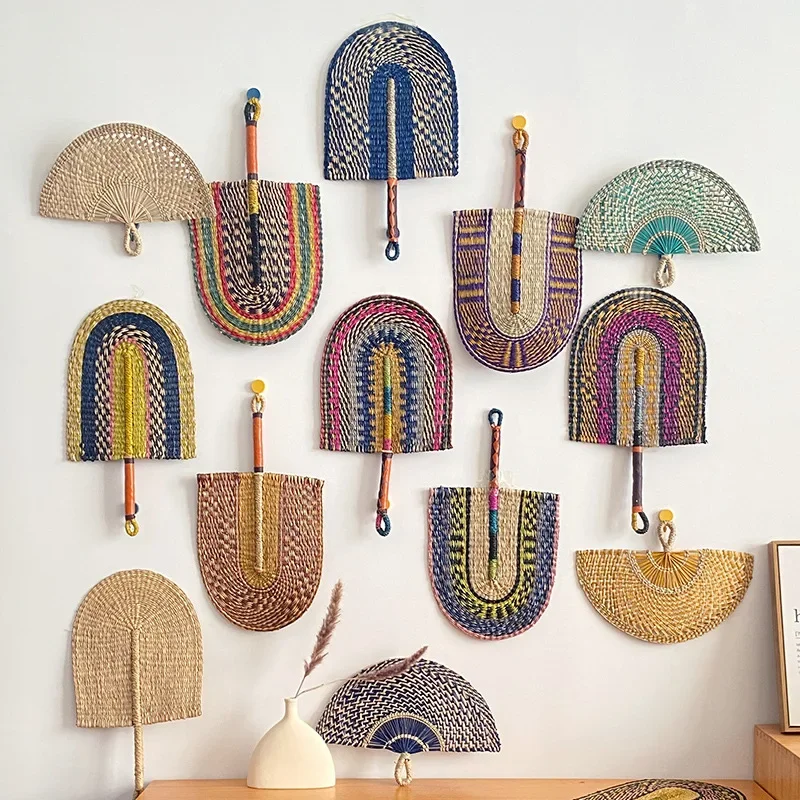 Seaweed woven Nordic hand-woven decoration home wall hanging living room porch background home wall fan pendant