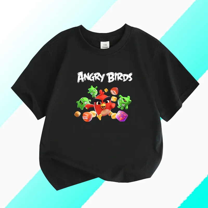 Summer Children Clothes Angry Birds Printed Tops Caterpillar Cartoon Embroidery Hot Selling Kids T Shirts Boys Girls Clothing