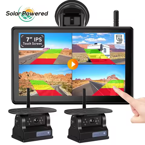 iPoster 1/2x Wireless Solar Backup Camera 7" DVR Quad Monitor Loop Recording BSD AI Detection For Truck Camper Caravan Rv
