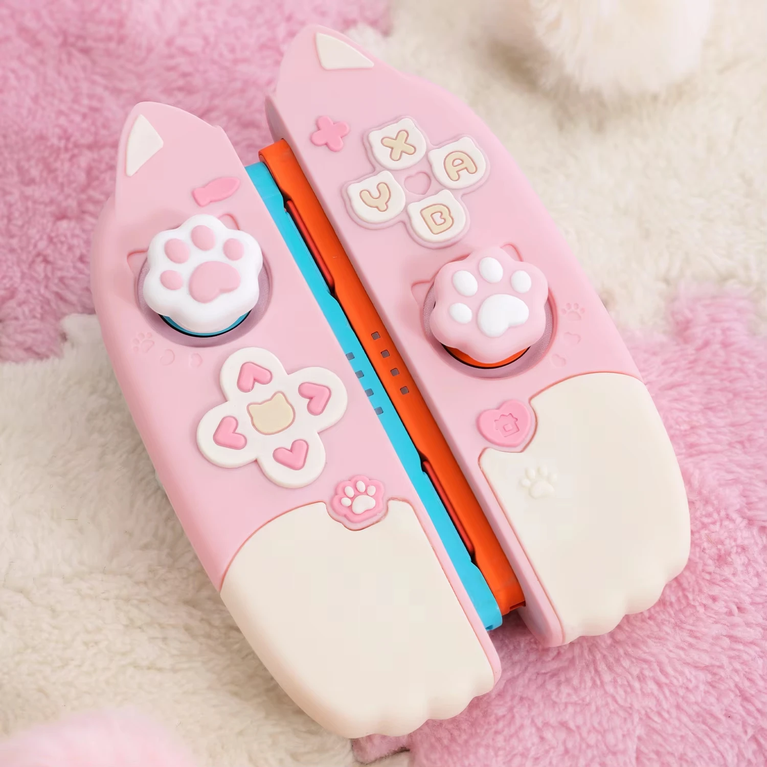 GeekShare Cat Paw Themed Protective Case for Switch 2 – NS2 Hard Shell & Silicone Grip Covers with 2pcs Thumb Grips