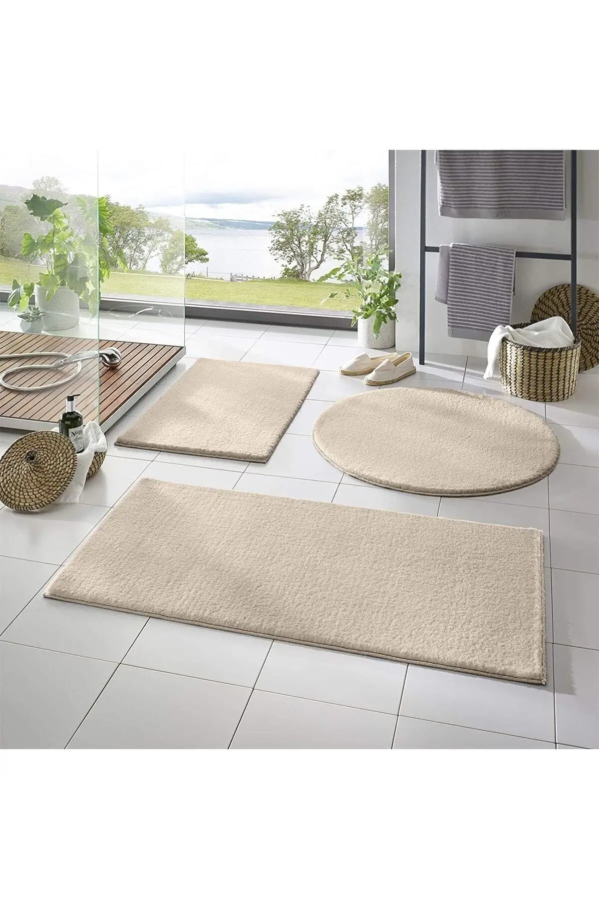 

Plush 3 Pcs 100% Cotton Bathroom Carpet Mat Set Closet Set Washable Non-Slip Home Office Decoration 70x100 60x40 60x60 Cm