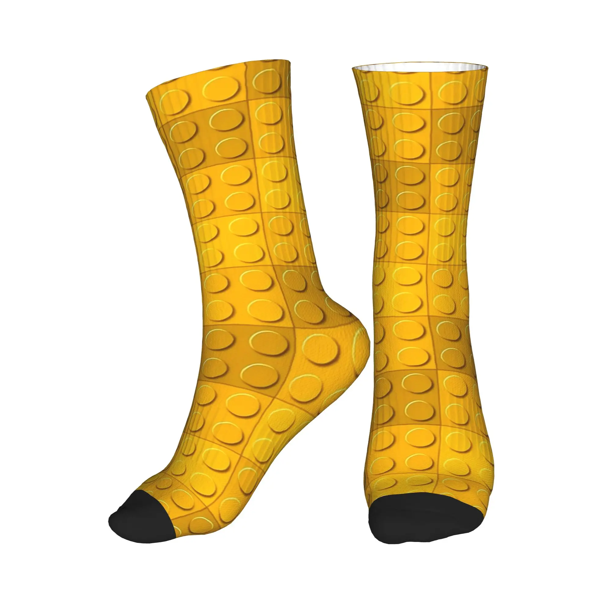 Golden Yellow Building Blocks Pattern Socks  Graphic Stockings Non-Slip Men Socks Soft Autumn Korean Running Sports Socks