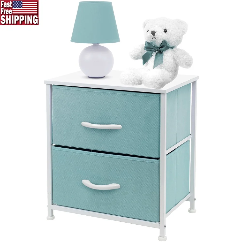 

Aqua 2 Drawer Nightstand Chest Dresser Wooden Surface Lightweight Storage Table Ideal Bedroom Living Room Organization
