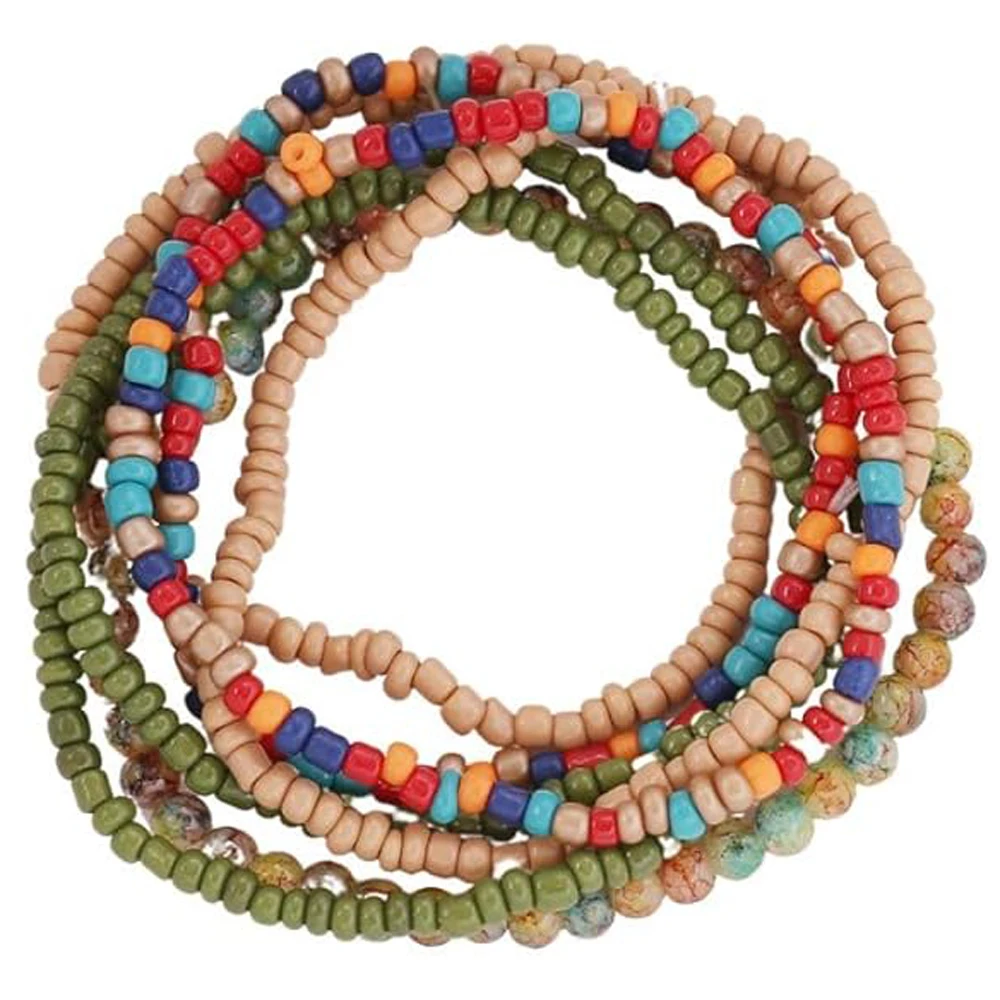 Boho Colorful Handmade Stackable Bead Bracelets Set Multicolor Seed Layered Stretch Bracelet Boho Summer Vaction Beach Jewelry - view 4