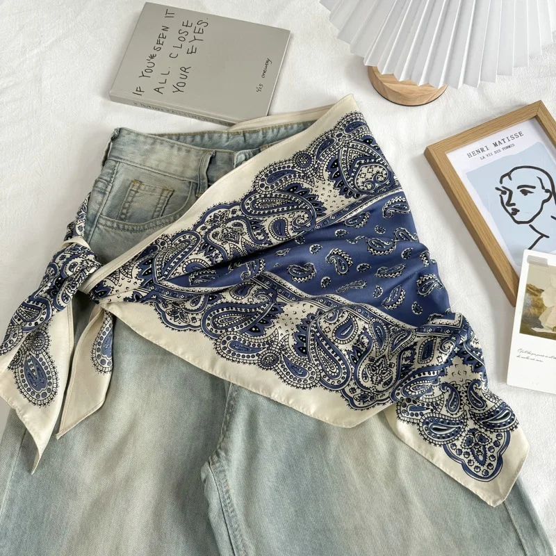 Korean-Style Multi-Functional Triangular Binder Silk Scarf High-Grade Bandage Dress Fart Curtain Tie Stoles Shawls Small Scarf
