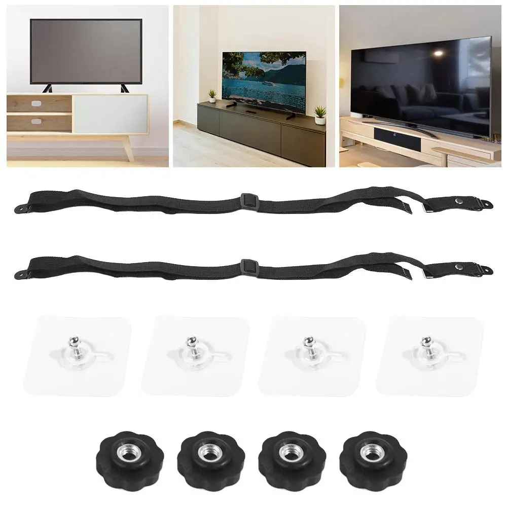 

2Pcs Anti-Tip TV Safety Strap Set Durable No-Drill Adhesive Furniture Mounting Strap Kit with Shock Fix to Wall TV Harness