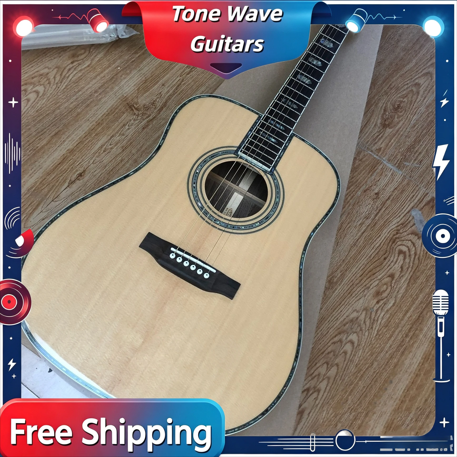Factory Direct Hot 41 Inch D-bucket Natural Wood Color Folk Guitar Spruce Panel Abalone Shell Inlay Free Shipping Home-schooling