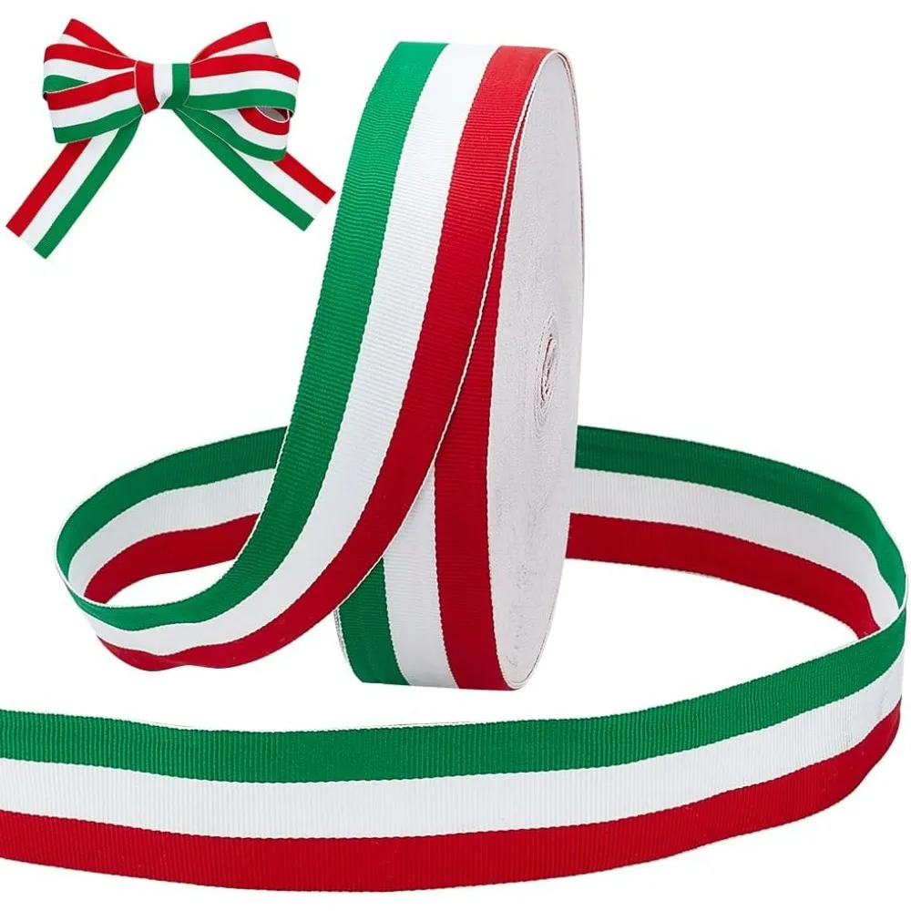 1.5 Inch Italian Ribbon 50 Yard Red White and Green Ribbon Decorative Italian Flag Patriotic Ribbon Christmas Stripes