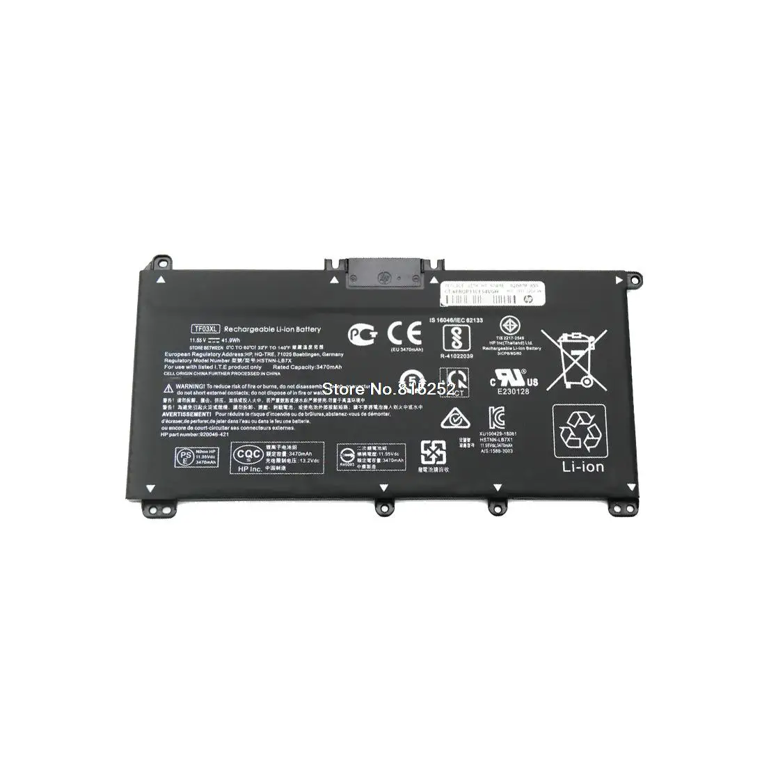 

Laptop Battery For HP 15-CD001AU 15-CD001AX 15-CD001CA 15-CD001DS 15-CD002AU 15-CD002AX 11.55V 3470mAh 41.9Wh