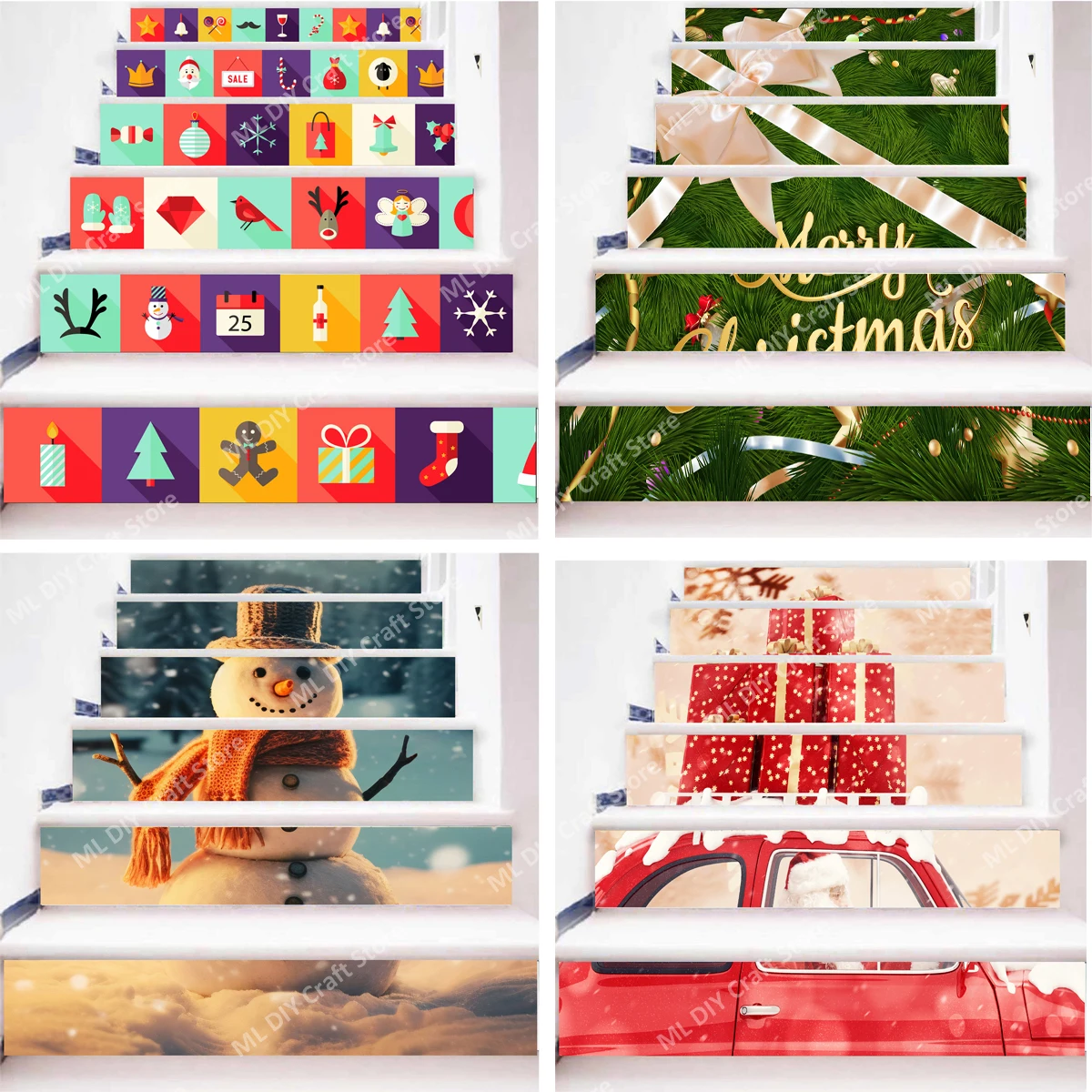 

2025 New Christmas Festival Tree New 3D Stair Sticker Step Removable Decorative Sticker Small Bell Wall Sticker Decoration