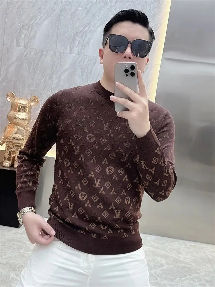 2025 autumn and winter long-sleeved sweater men's trendy brand warm slim-fit bottoming top new versatile men's clothing