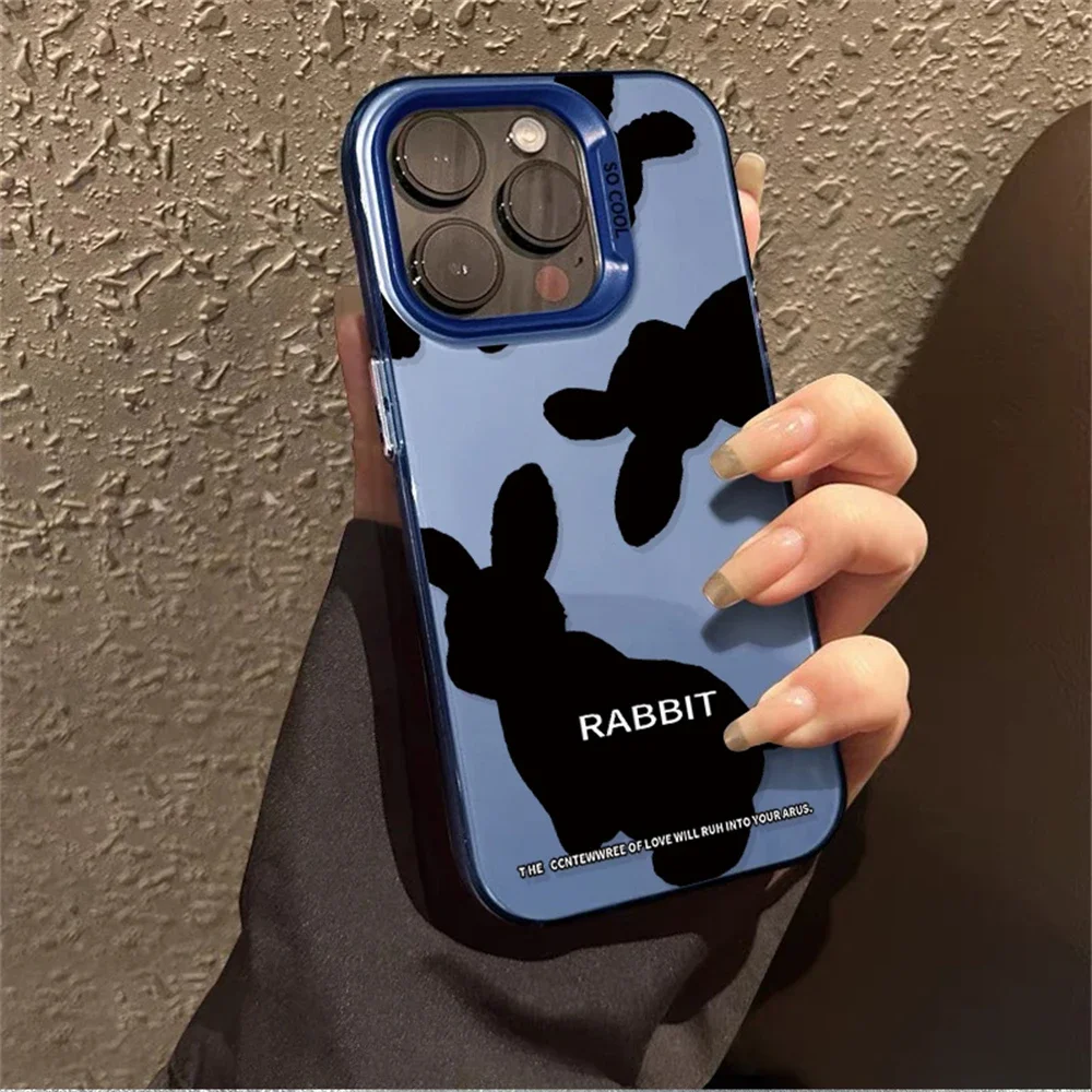 Cute Black Rabbit Phone Case for iPhone 15 16 Plus 11 12 13 14 Pro Max XR Anti-Fingerprints Hard IMD Plastic Laser Matte Cover image 6