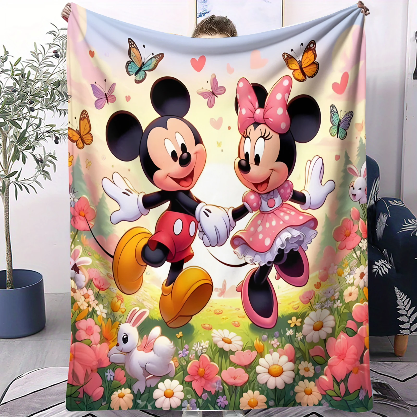 Kawaii Mickey Minnie Print Flanellen Deken Warme Gooi Deken Thuis Bank Lunchpauze Dekens Zachte Kinderen Student Dutje Deken