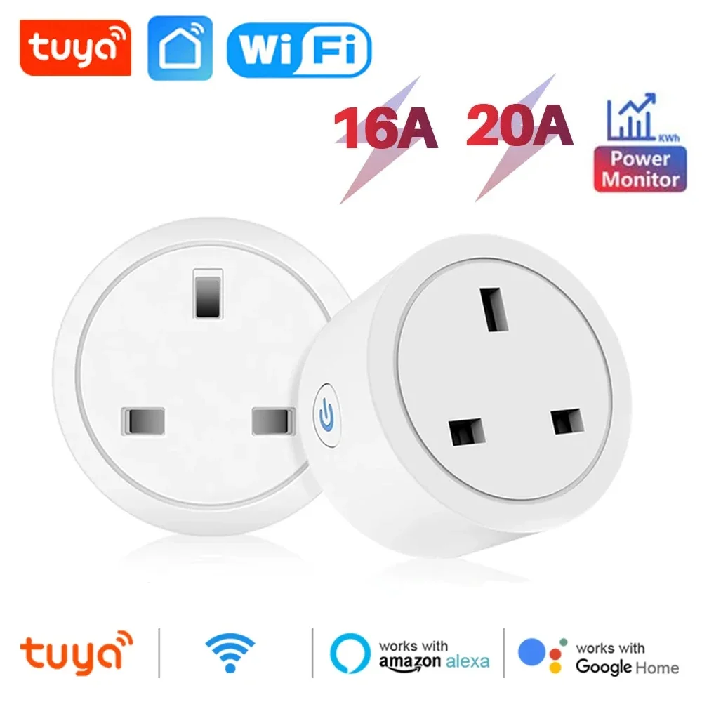 20A 16A 영국 플러그 TUYA WIFI 스마트 소켓, 전력 모니터링, 음성 제어, 타이밍 기능 탑재, 홈 파워 Alexa 및 Google Home과 호환