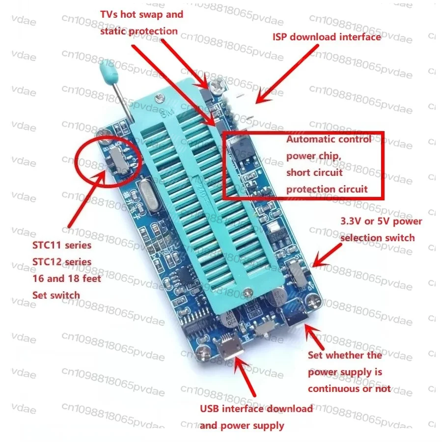 STC burner downloader, USB programmer, support 8P to 40P microcontroller 5V & 3.3V