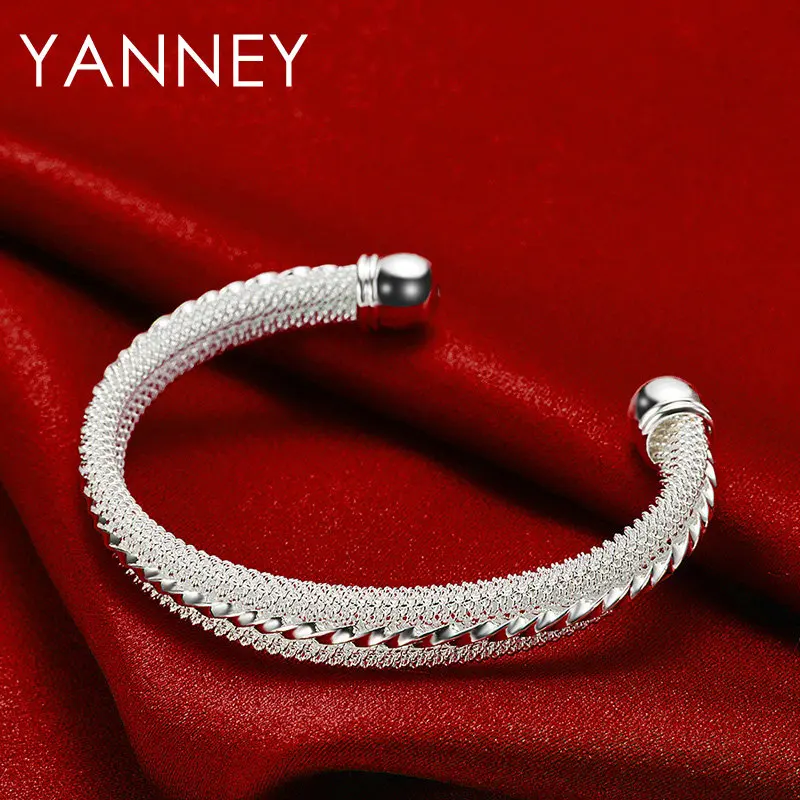 

Real 925 Sterling Silver Fine Classic Open Bangle Bracelet For Women Fashion Punk Jewelry Wedding Gifts Party Accessories