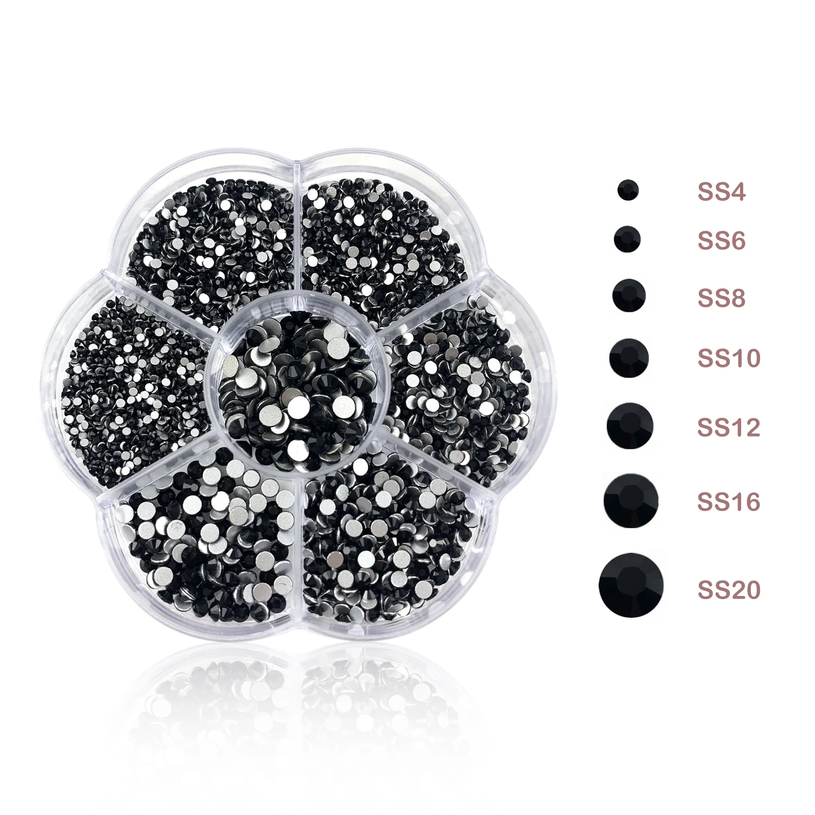 Nail Art Rhinestone Flatback Nail Beads Black Crystal Flatback Pearl Jewelry Gems with Storage Organizer for Nail Decorations