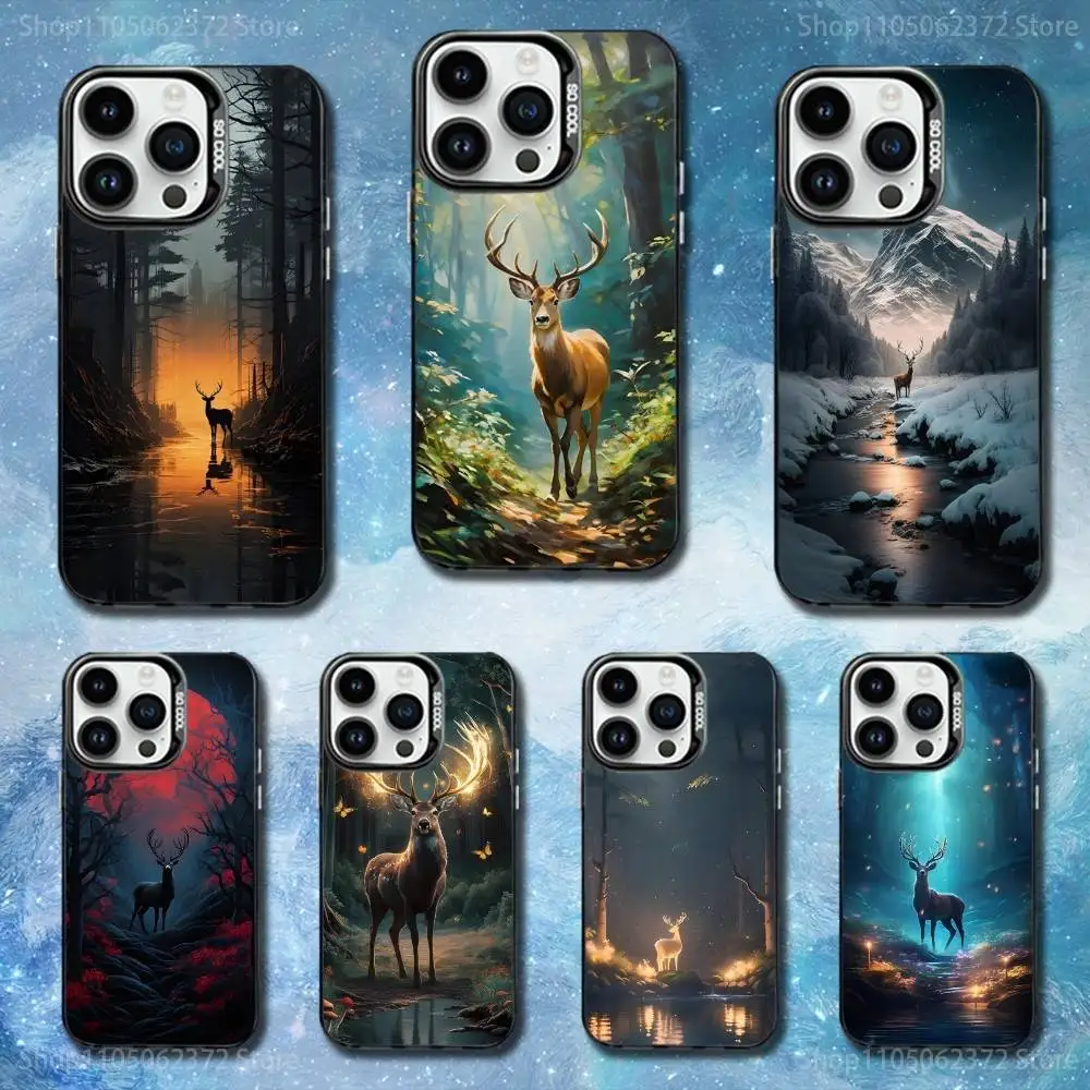 

Cute Animals Deer Art Case For iPhone 11,12,13,16,14,15,Mini,Pro,XS,MAX Black Matte Shockproof Cover