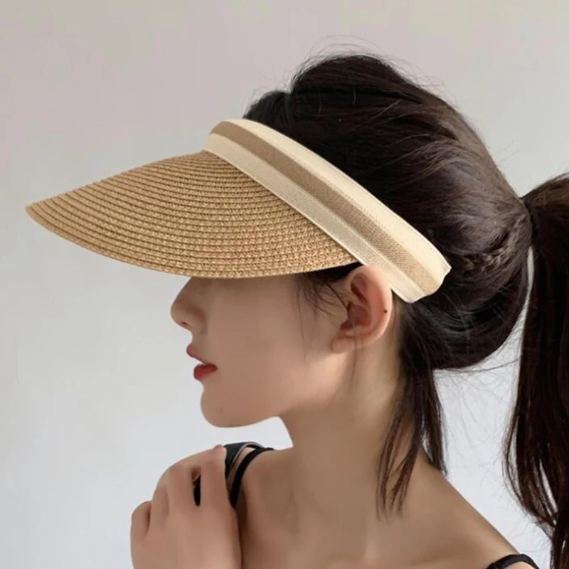 2023 Mew Hot summer sun hat with pearl adjustable big heads wide-brimmed beach hat UV protection packable sun visor hat with