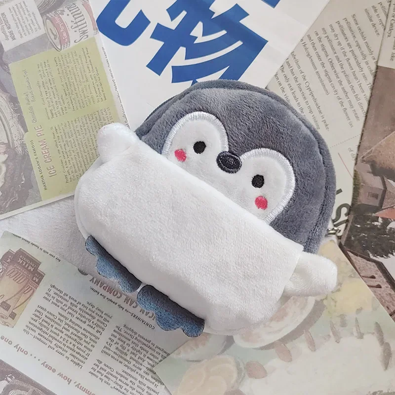 Soft Plush Coin Wallet Grey Penguin Children's Small Currency Key Earphone Storage Bag