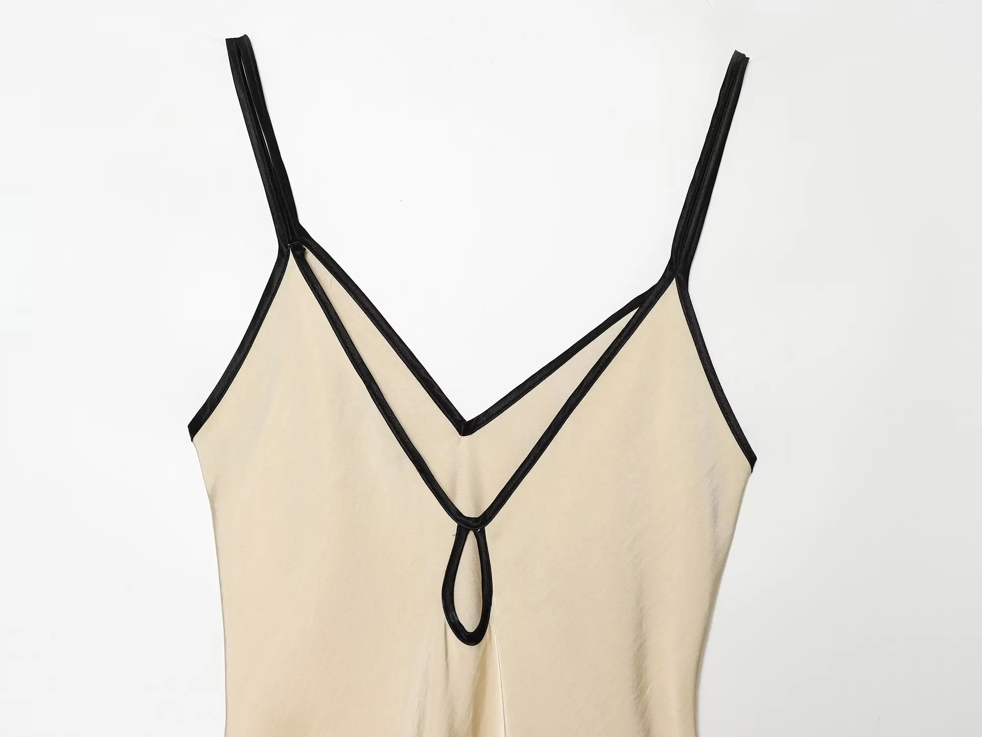 TFMLN Damen-Midikleid, lässig, mit Hosenträgern, elegant, schmal geschnitten, kontrastfarben, für den Sommer, Damen, V-Kragen, modisch, für Partys, lange Kleider – Detail 8