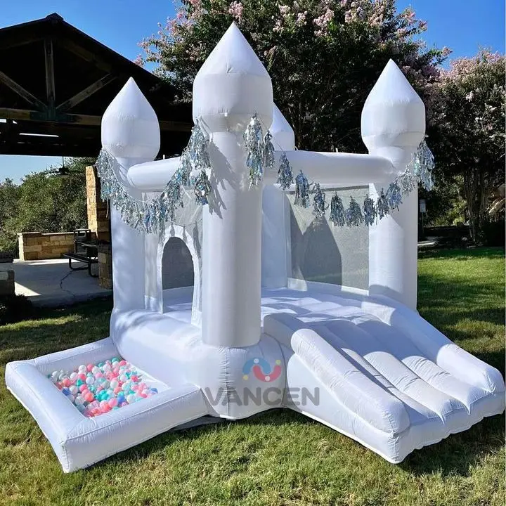 

Надувной батут-арка белого цвета 9 футов с горкой и бассейном с шариками, из высококачественного ПВХ для длительного использования на свадьбах и праздниках