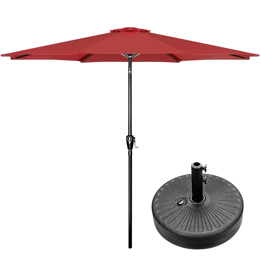 

9FT Outdoor Patio Umbrella Table Market Umbrella with Push Button Tilt and Crank and 50lbs Base Stand, Customized