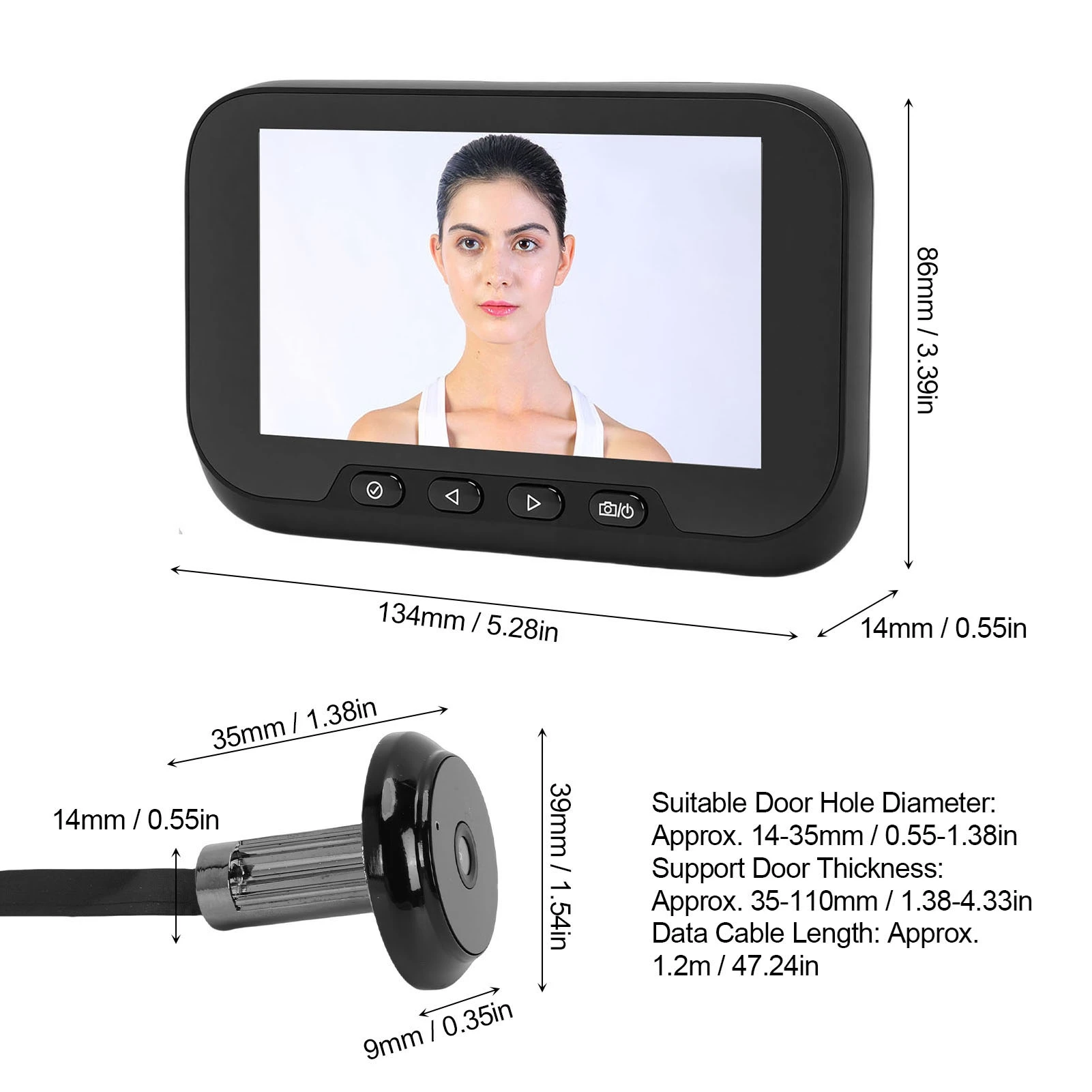 Video Peephole Camera 1080P 135 Degree Wide Angle 4.5 Inch Color Screen Motion Detection Digital Door Eye Viewer for Home