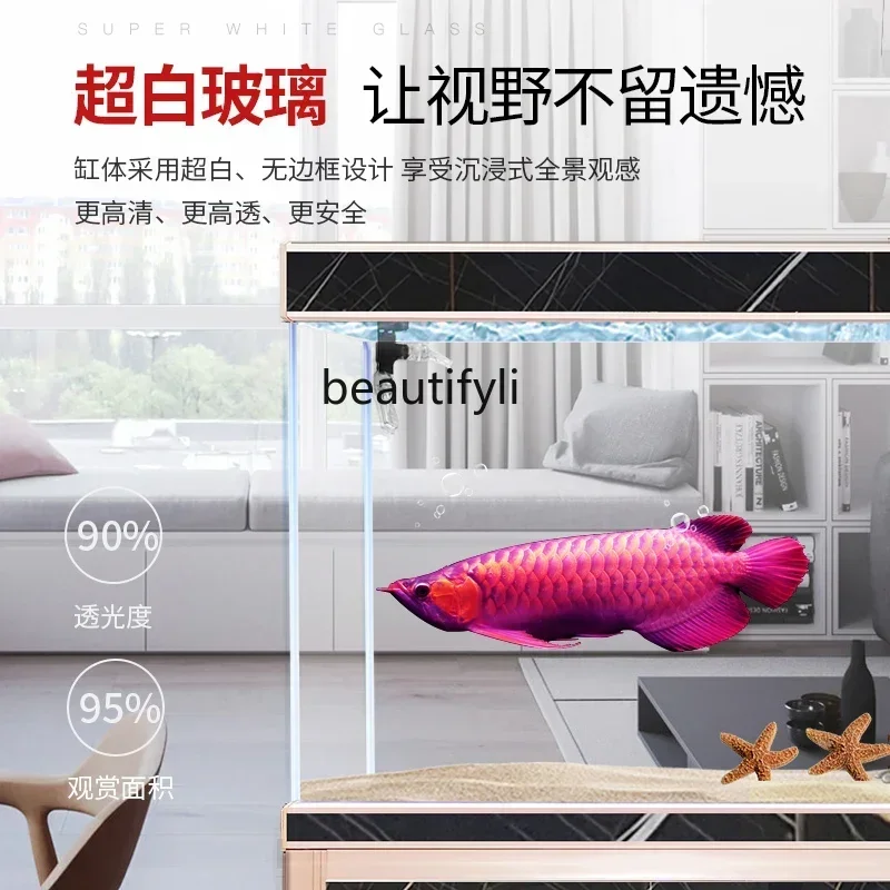 

cqyNew living room ultra-white glass arowana tank household ecological large aquarium bottom filter