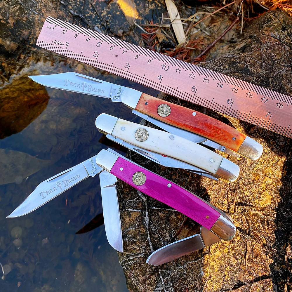 Watchman Trapper Knives Pocket Three Blades Slip Joint Folding Knife Classic Bone Grips Mirror Finish