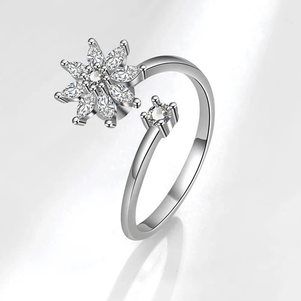 Mode Kristall Rotierenden Angst Entspannende Zappeln Ringe Für Mädchen Pflanze Blume Sorgen Stress Relief Ring Finger Anillo Antiestres