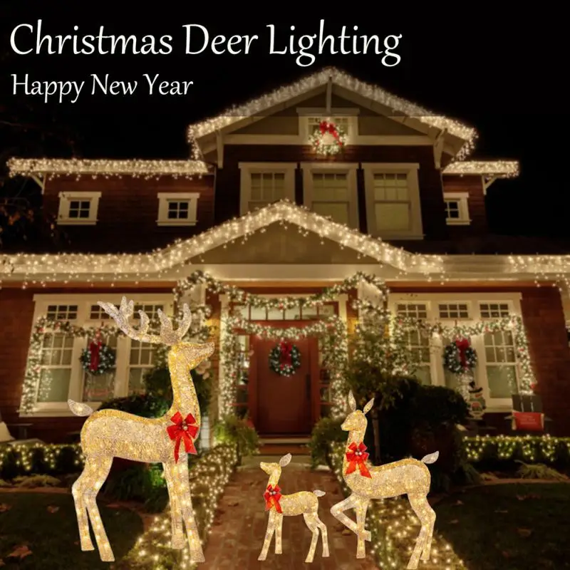 Christmas Deer Lightings Handmake Iron Art Elk Deer Christmas Garden Decor LED Light Xmas Ornament Outdoor Yard Home Decor