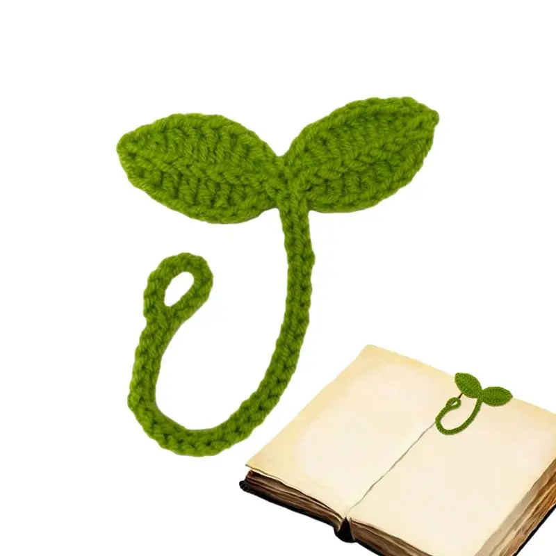 Handmade Crochet Sprout Bookmarks Portable Green Wool Leaf Bud Bookmarks Headphone Craft Gift For Holidays New Year