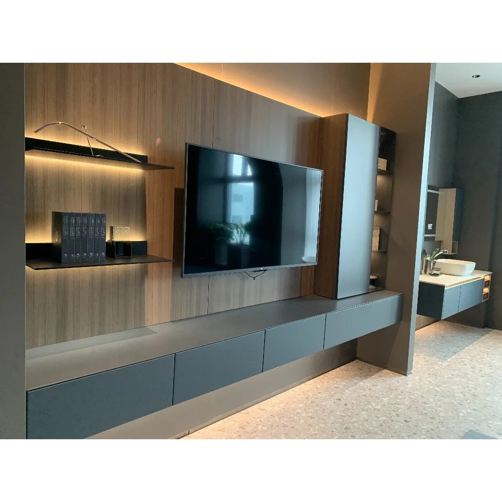 48 Hours Free Design Modern Design Living Room Furniture Slate Background Wall Unit Storage Tv Cabinet With Fireplace view 2