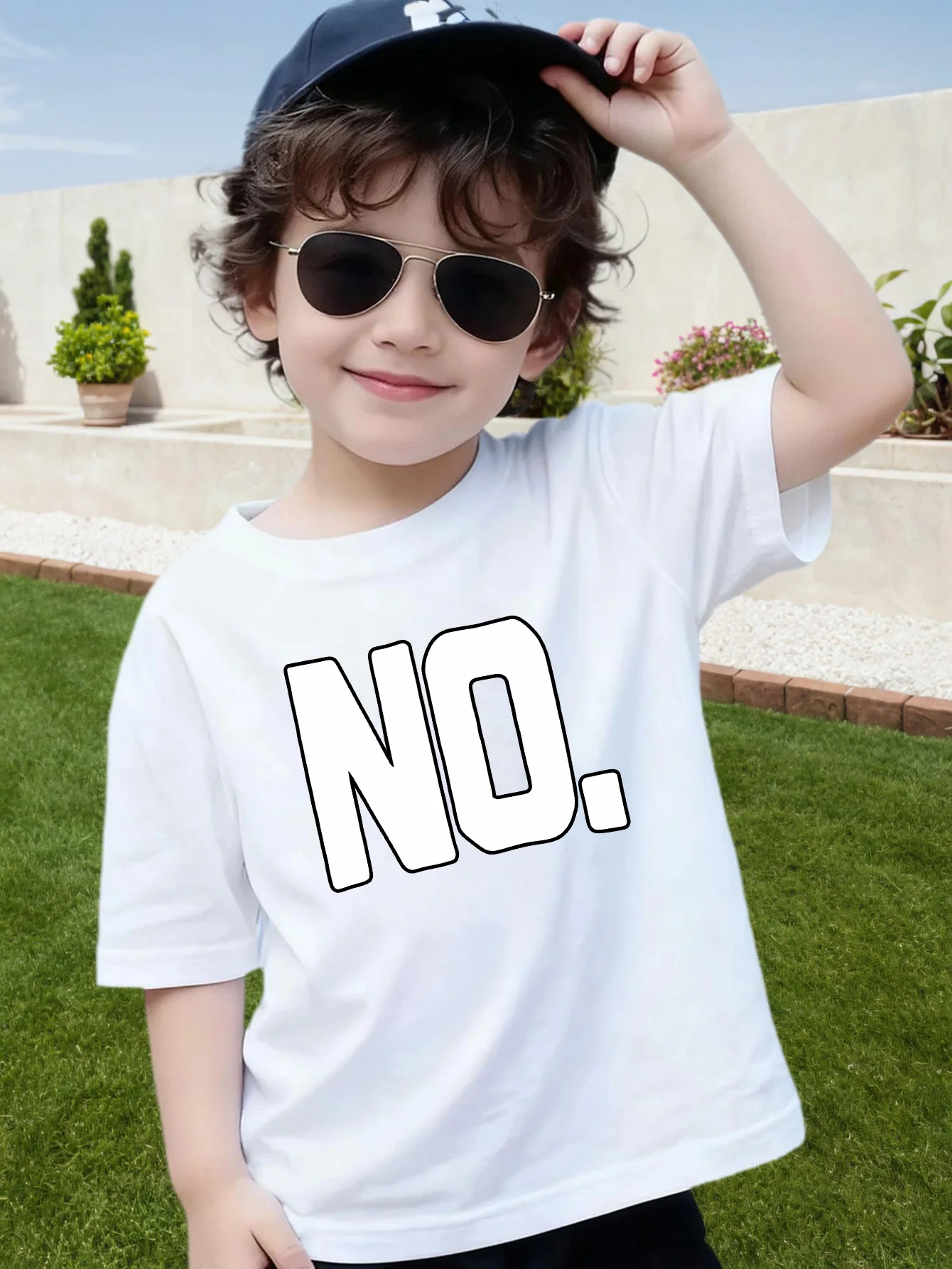 Stylish Bold NO Text Print Boys Girls Family Matching Cotton Short Sleeve Crew Neck Loose Summer Daily Soft Casual Children Tees