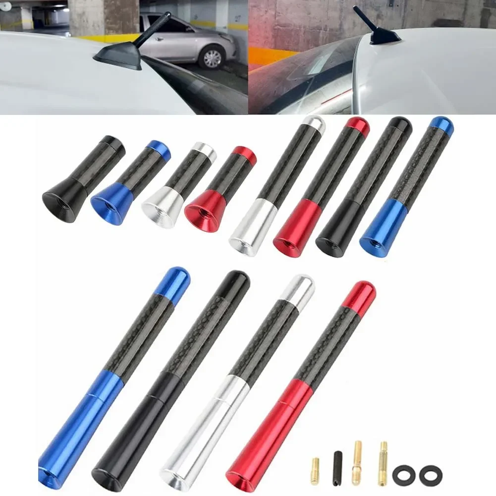 3.5cm/8cm/12cm Universal Car Short Radio Antenna Carbon Fiber Black Car Roof Antenna Radio Aerial FM/AM Metal Receiving Antennas