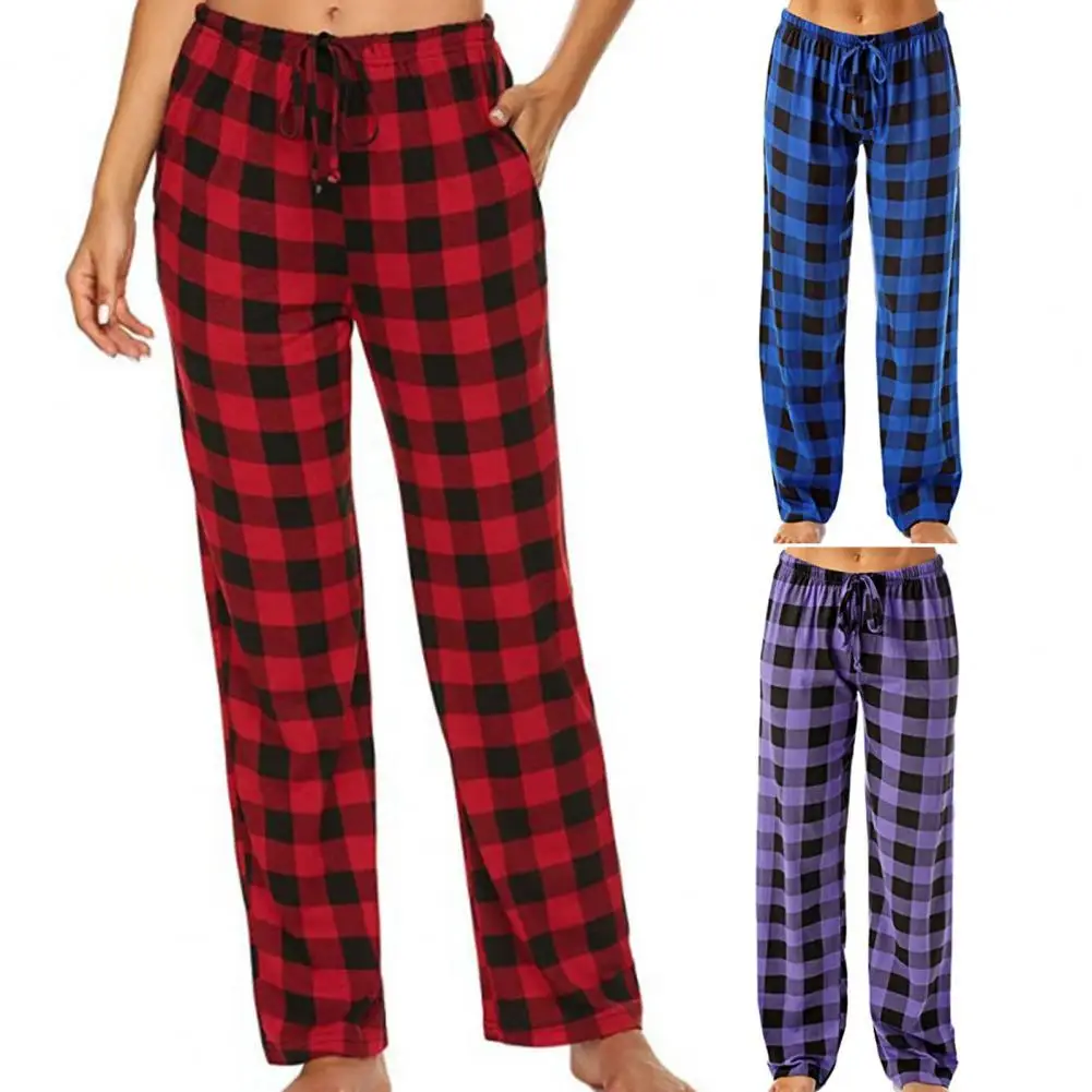 Lightweight  Stylish Plaid Sleepwear Ladies Casual Stretch Pants Loose Sleep Pants Plaid Pattern   Birthday Gift