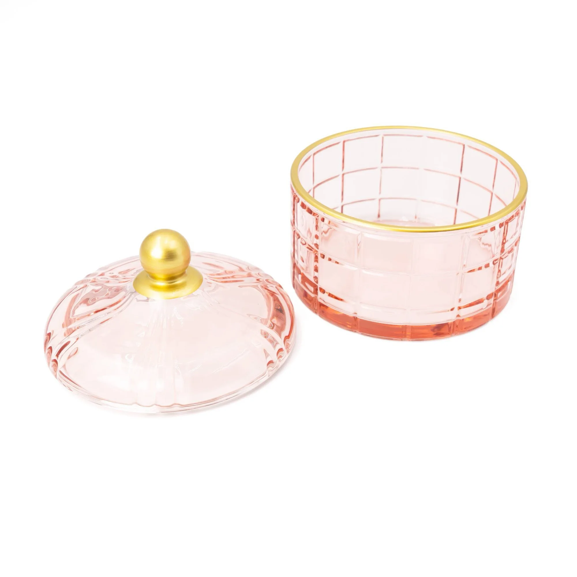 Pink Glass Jewelry Storage Box with Lid, Round Ornament Organizer, Desktop Decoration, Smooth and Easy to Clean view 3