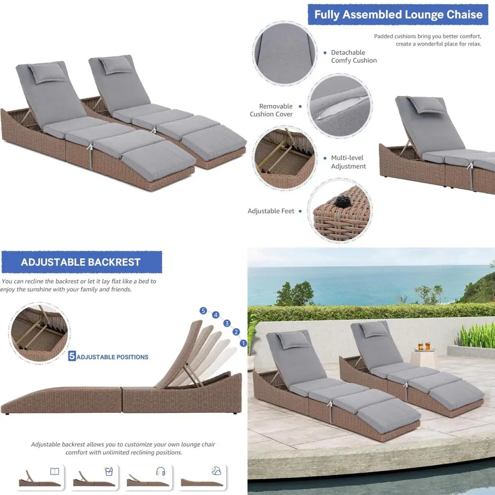 

Adjustable Outdoor Folding Chaise Lounge Chairs Set of 2, Fully Assembled Patio Reclining Sun Lounge Chairs