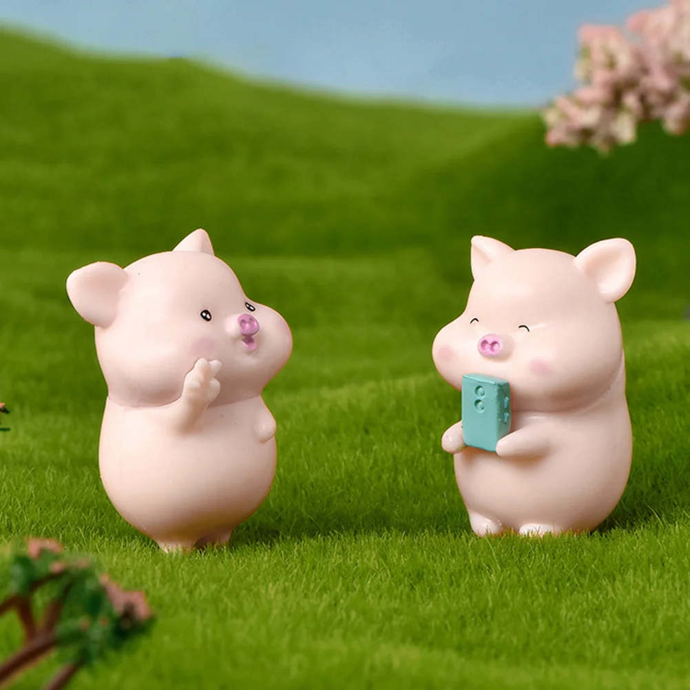 

7pcs Cartoon Ornaments Plastic Decors Small Statue Pink Figure Toy Decor pig Decor pot
