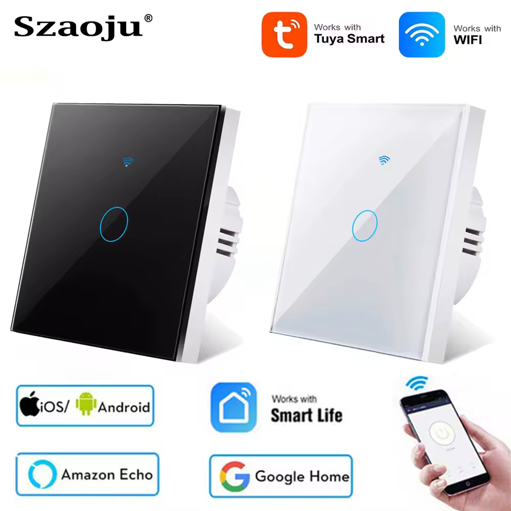 Interruttore Luce WiFi Smart Touch Compatibile con Tuya Smart Life, Controllo Remoto tramite App, Nessun Cavo Neutro, 110V 220V, Alexa Google Home